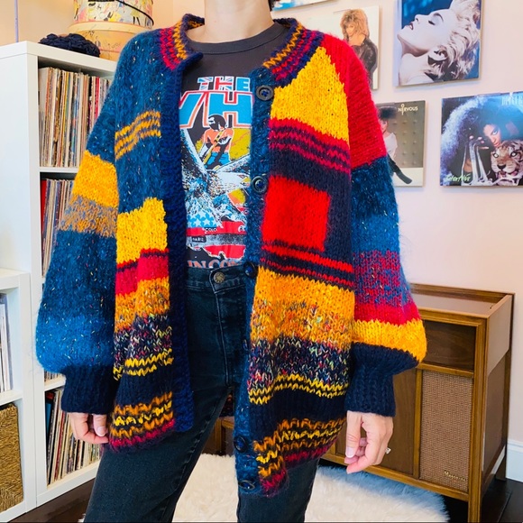 Sweaters - “COLORFUL OVERSIZED” Hand Knit Cardigan Sweater
